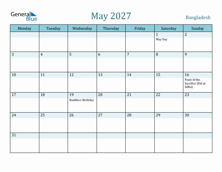 May 2027 Calendar with Holidays