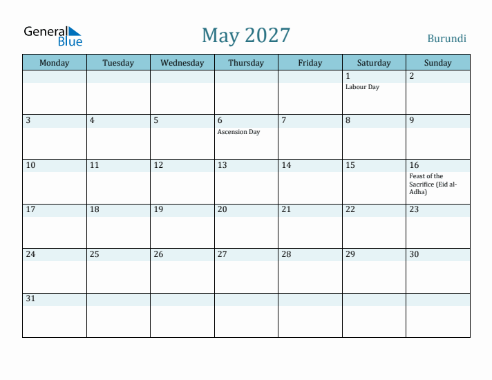 May 2027 Calendar with Holidays