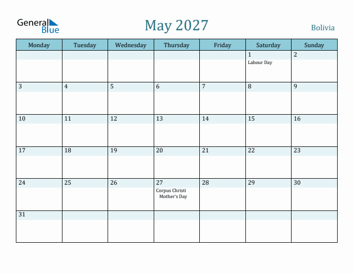 May 2027 Calendar with Holidays