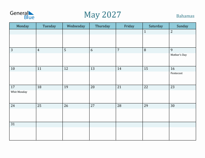 May 2027 Calendar with Holidays