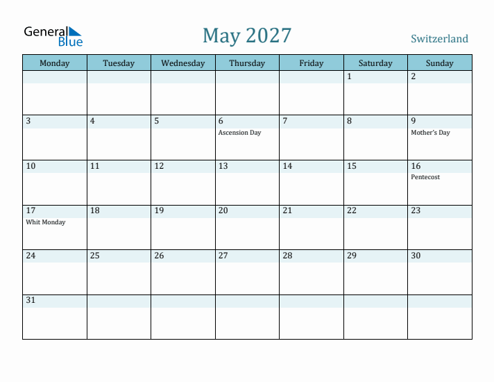 May 2027 Calendar with Holidays