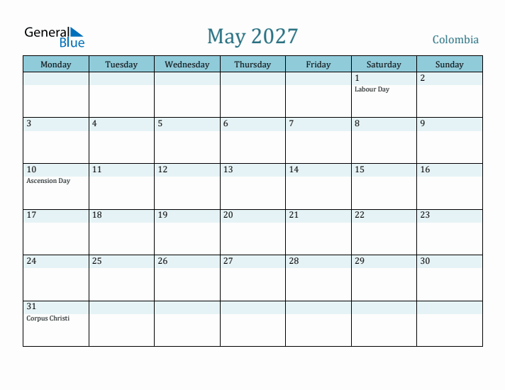 May 2027 Calendar with Holidays