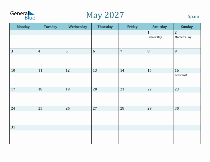 May 2027 Calendar with Holidays