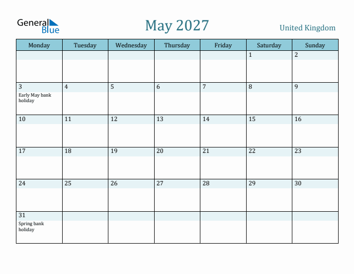 May 2027 Calendar with Holidays