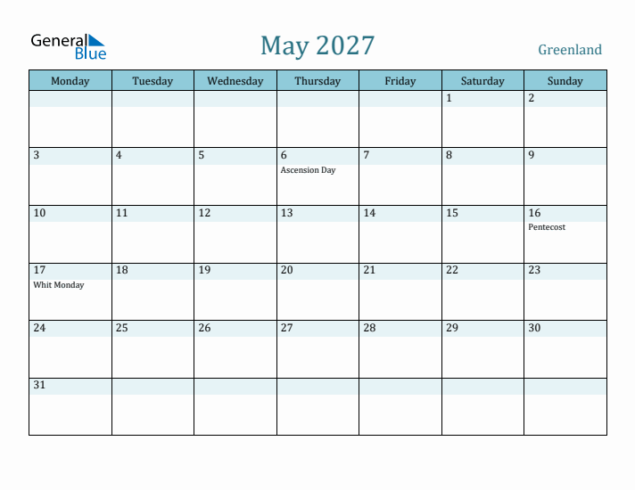 May 2027 Calendar with Holidays