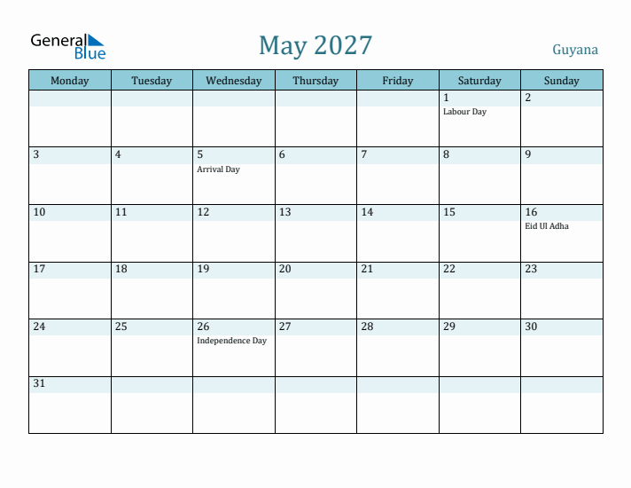 May 2027 Calendar with Holidays