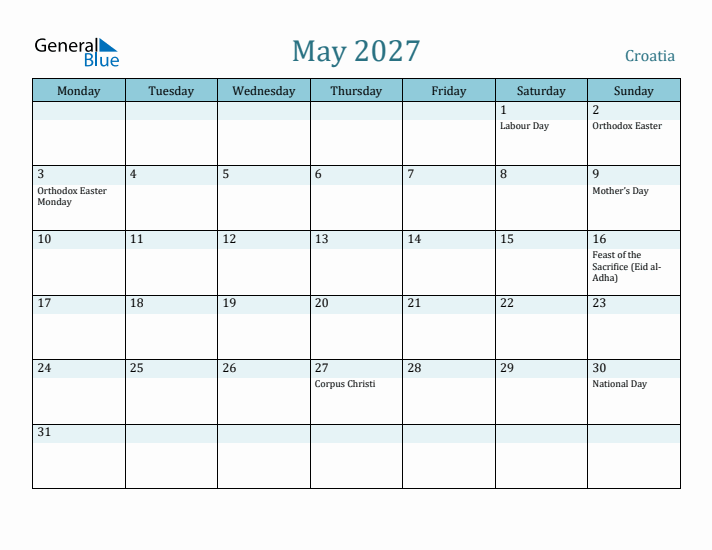 May 2027 Calendar with Holidays