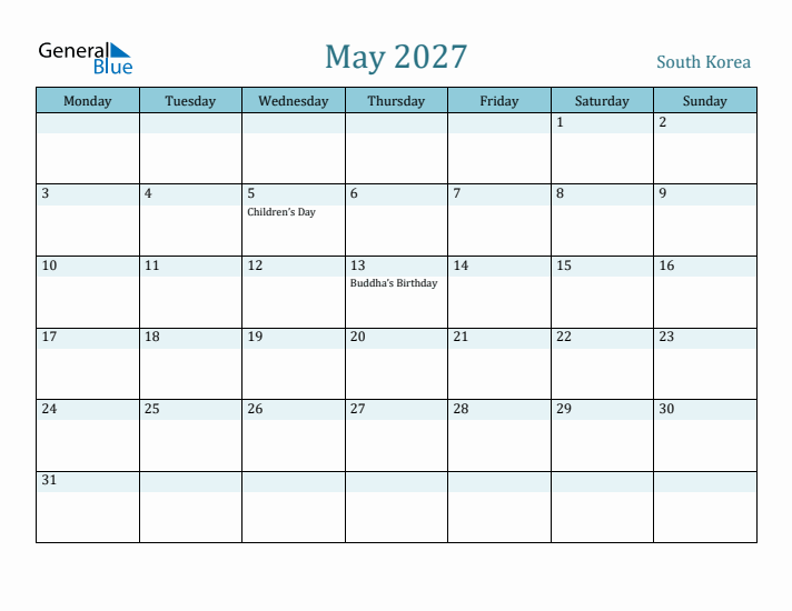 May 2027 Calendar with Holidays