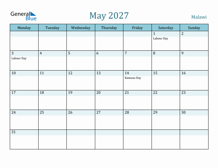 May 2027 Calendar with Holidays