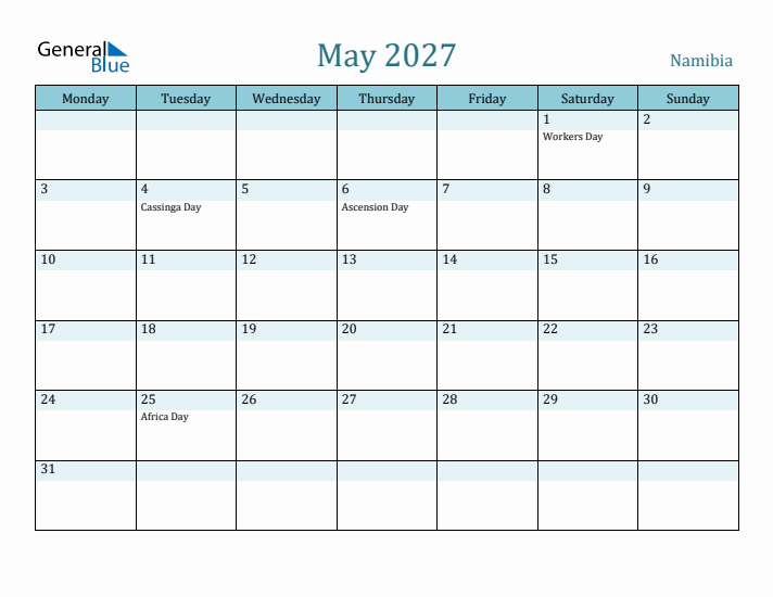 May 2027 Calendar with Holidays