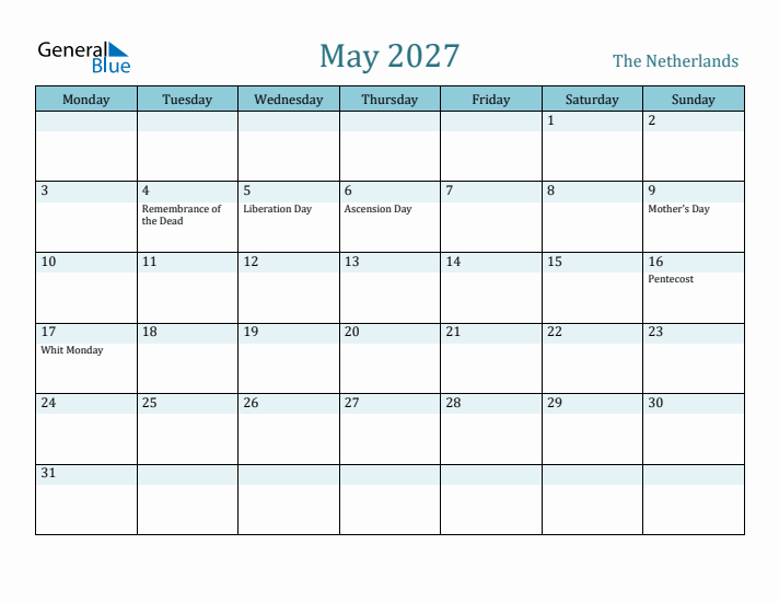 May 2027 Calendar with Holidays