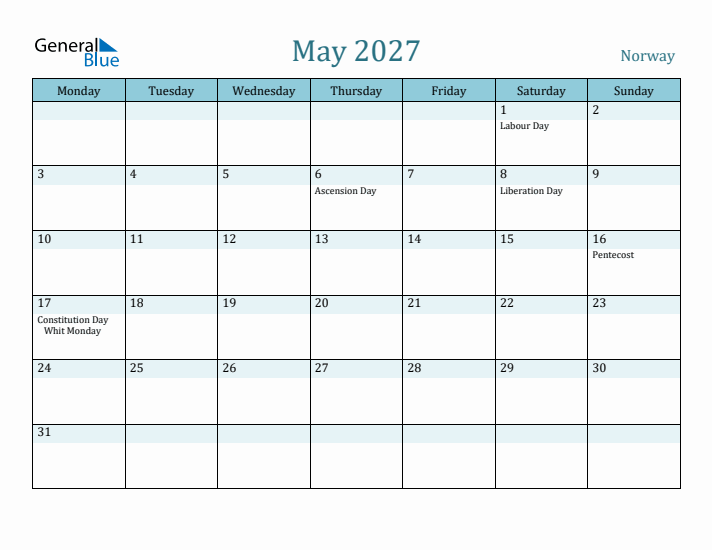 May 2027 Calendar with Holidays