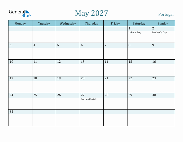 May 2027 Calendar with Holidays