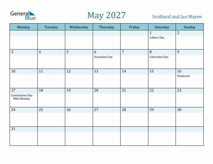 May 2027 Calendar with Holidays