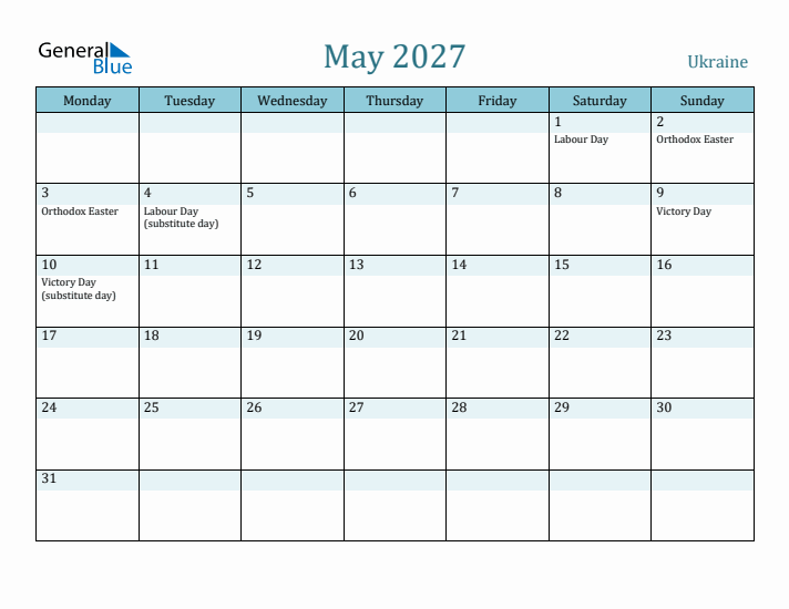 May 2027 Calendar with Holidays