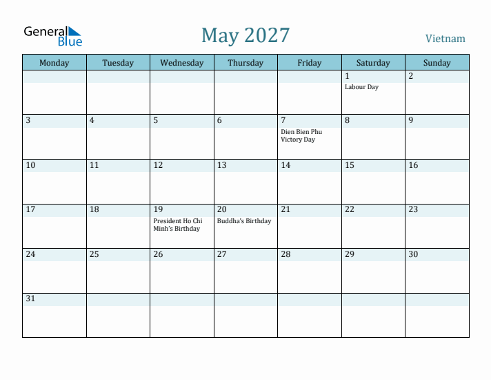 May 2027 Calendar with Holidays