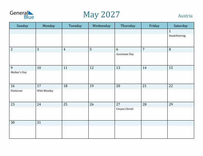 May 2027 Calendar with Holidays