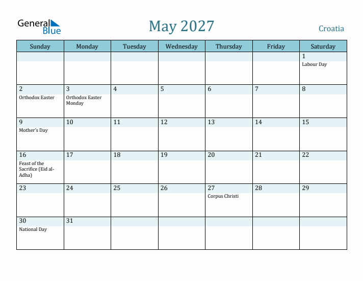 May 2027 Calendar with Holidays