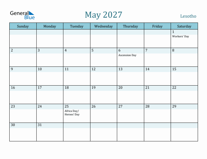 May 2027 Calendar with Holidays