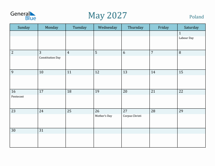 May 2027 Calendar with Holidays