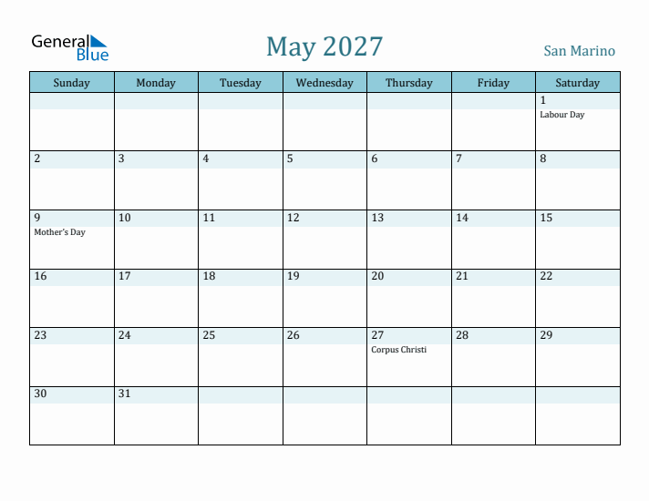 May 2027 Calendar with Holidays