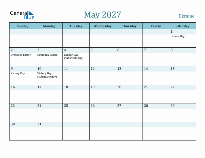 May 2027 Calendar with Holidays