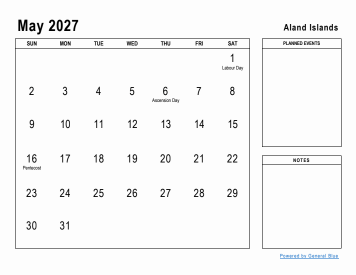 May 2027 Printable Monthly Calendar with Aland Islands Holidays