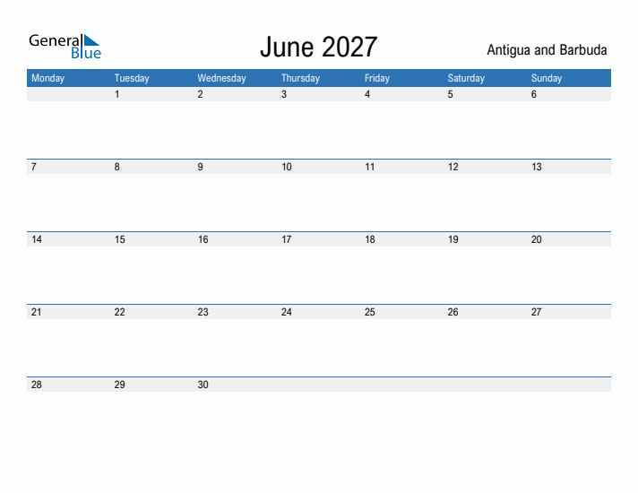 Fillable June 2027 Calendar