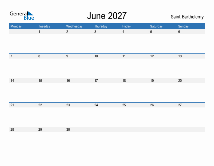 Fillable June 2027 Calendar