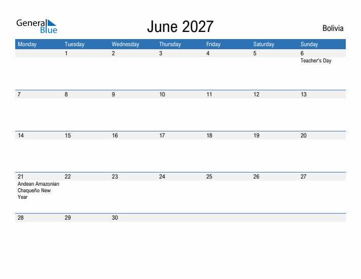 Fillable June 2027 Calendar