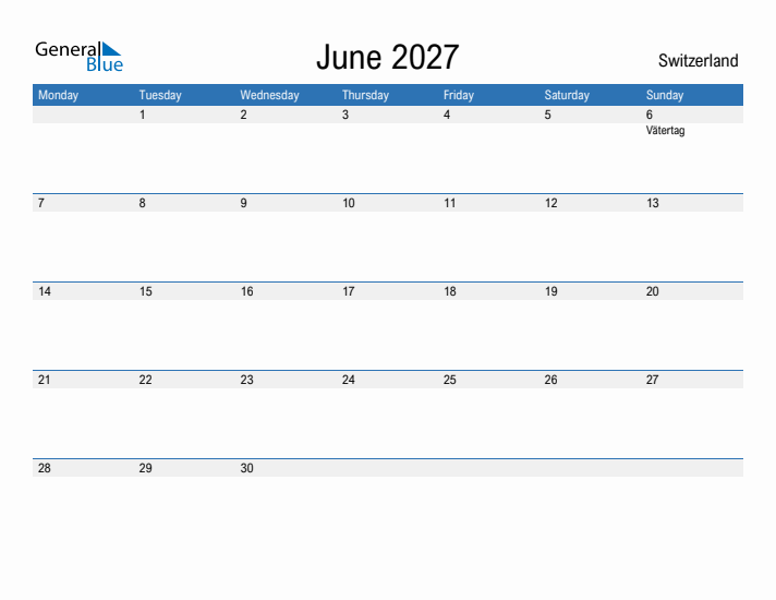 Fillable June 2027 Calendar