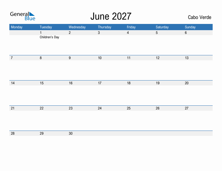 Fillable June 2027 Calendar