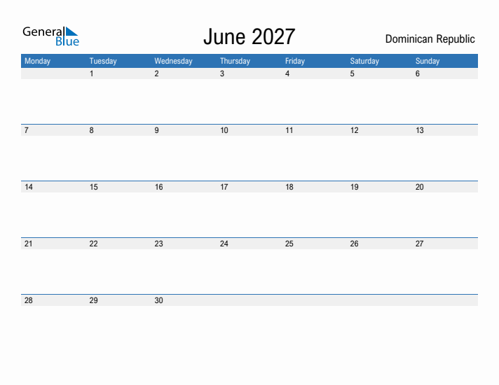 Fillable June 2027 Calendar