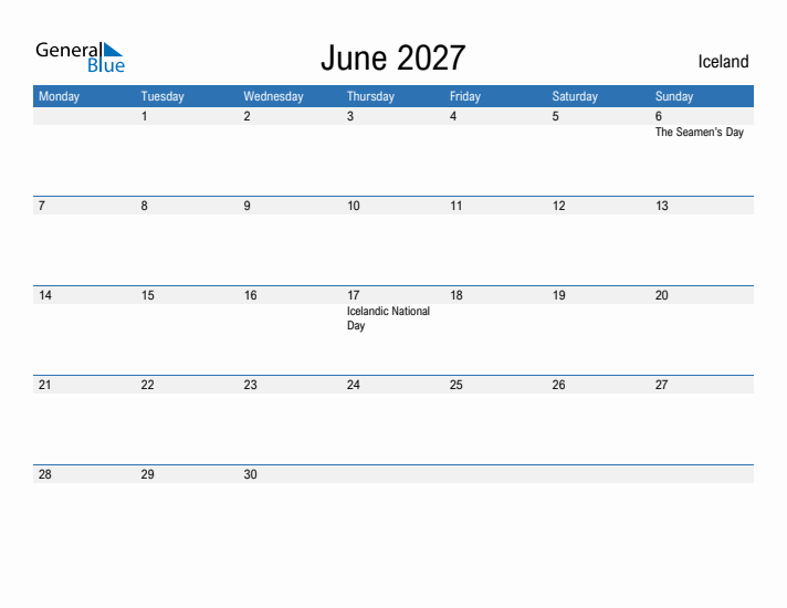 Fillable June 2027 Calendar