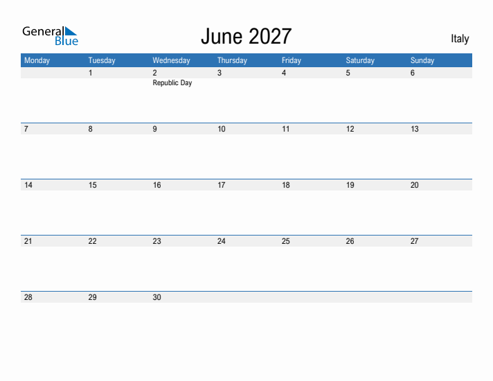 Fillable June 2027 Calendar