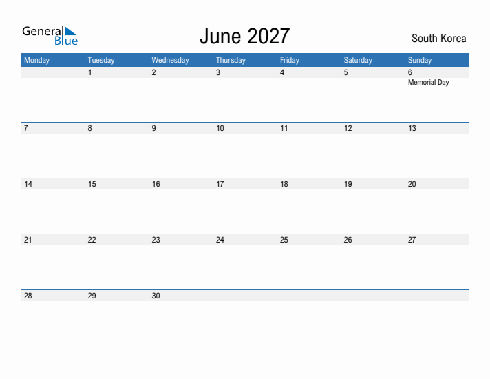 Fillable June 2027 Calendar