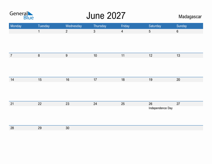 Fillable June 2027 Calendar