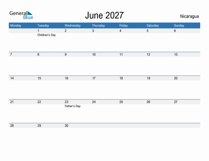 Fillable June 2027 Calendar