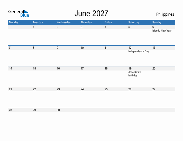 Fillable June 2027 Calendar