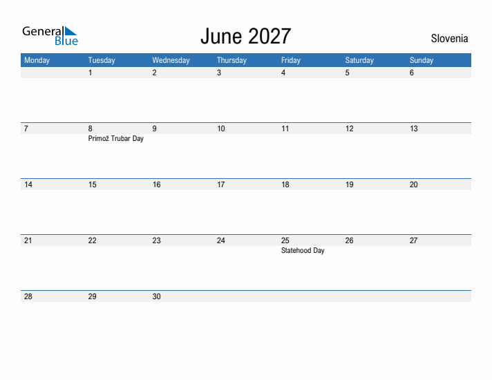 Fillable June 2027 Calendar