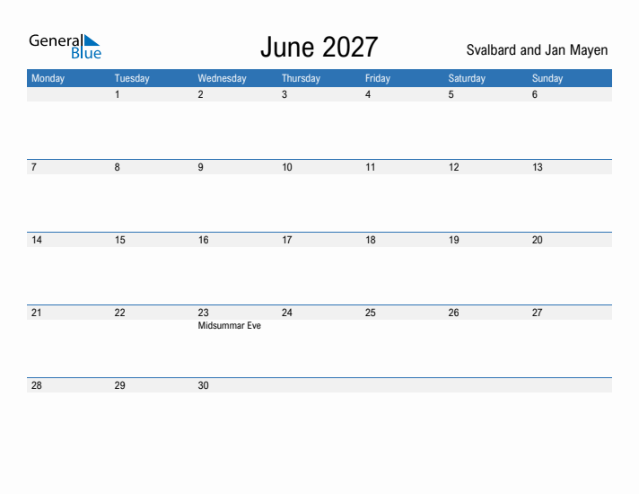 Fillable June 2027 Calendar