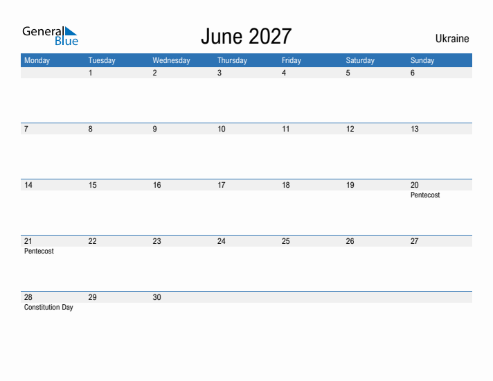 Fillable June 2027 Calendar