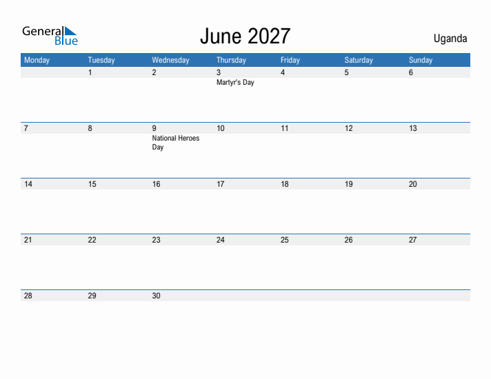 Fillable June 2027 Calendar