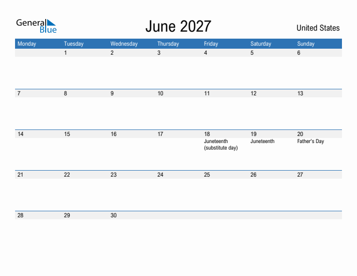 Fillable June 2027 Calendar