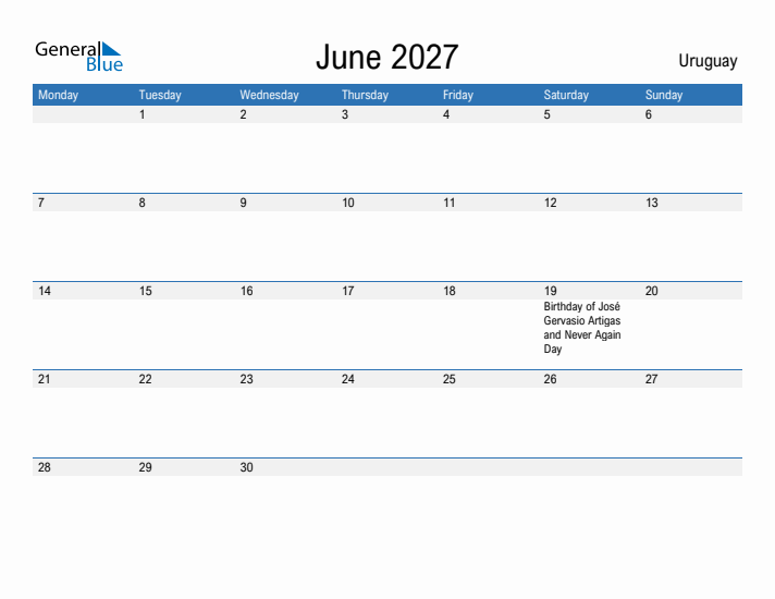 Fillable June 2027 Calendar