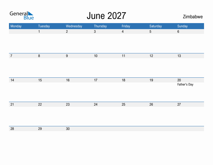 Fillable June 2027 Calendar