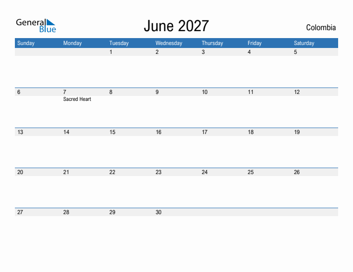 Fillable June 2027 Calendar