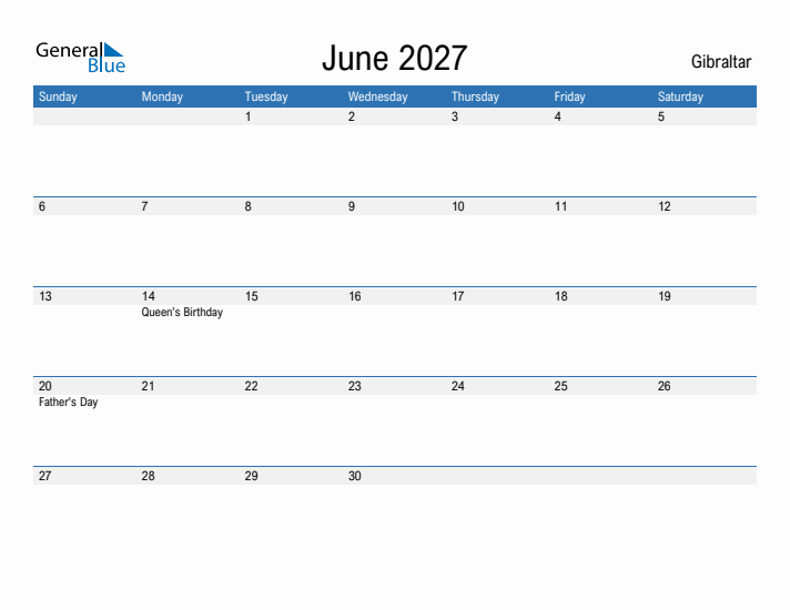 Fillable June 2027 Calendar