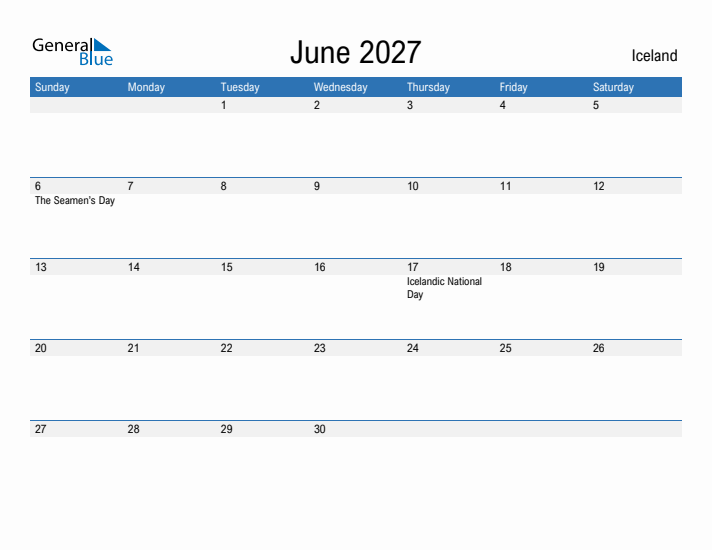 Fillable June 2027 Calendar