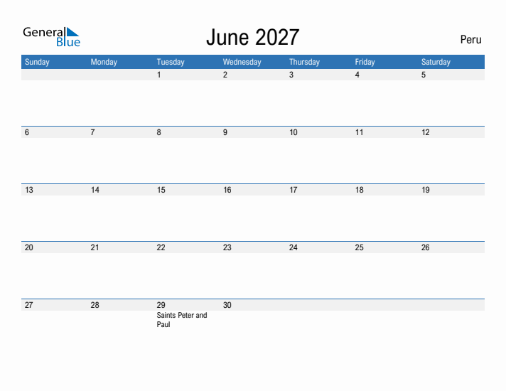 Fillable June 2027 Calendar